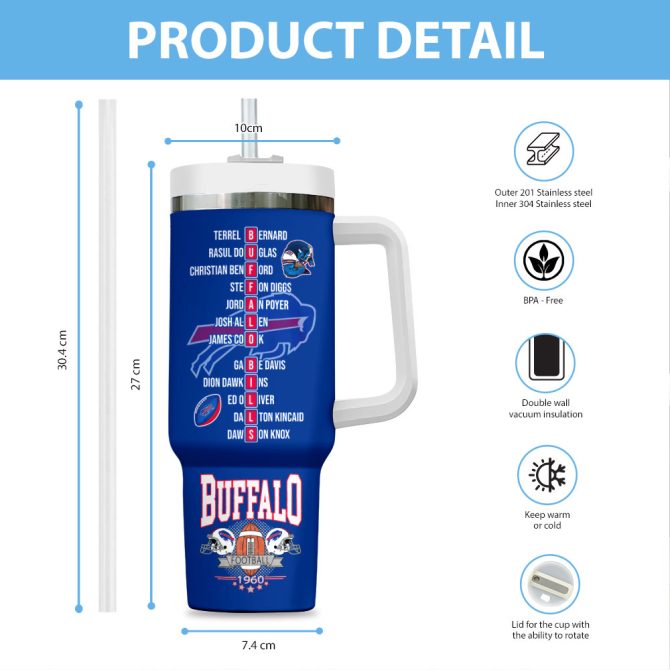 Buffalo Bills Nfl Custom Stanley Quencher 40Oz Stainless Steel Tumbler With Handle - Image 3