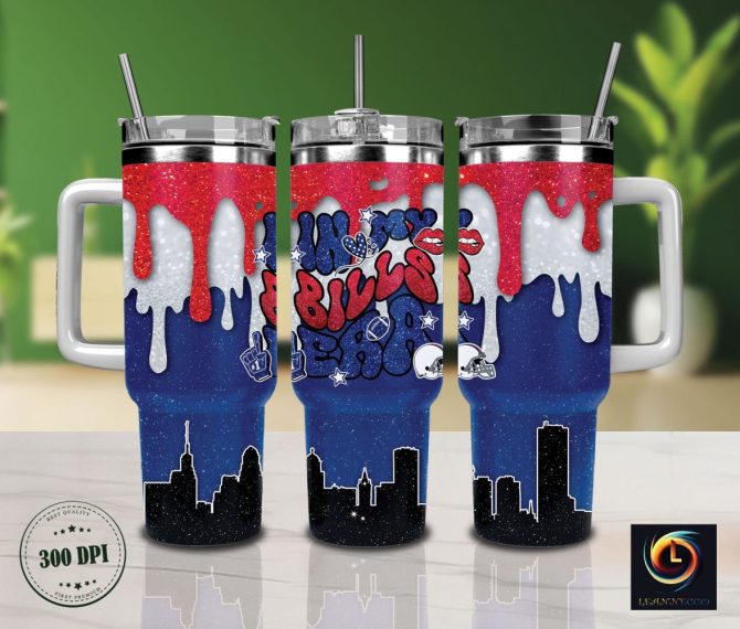 Buffalo Bills Nfl Glitter Custom Stanley Quencher 40Oz Stainless Steel Tumbler With Handle