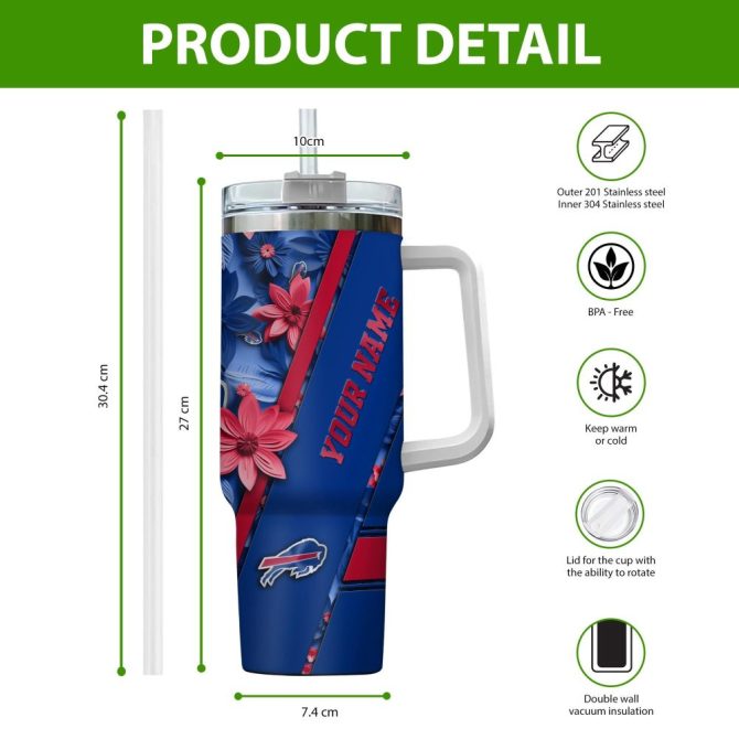 Buffalo Bills Nfl Custom Stanley Quencher 40Oz Stainless Steel Tumbler With Handle - Image 2
