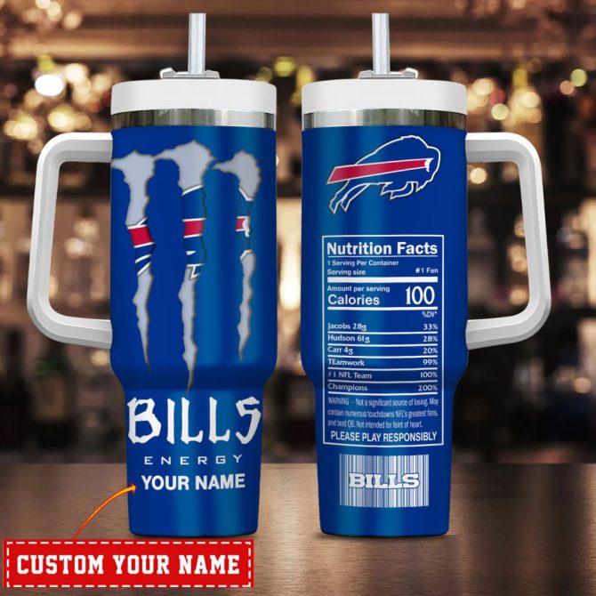 Buffalo Bills Nfl Energy Nutrition Facts Custom Stanley Quencher 40Oz Stainless Steel Tumbler With Handle