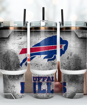 Buffalo Bills Nfl Fingerprint Effect Custom Stanley Quencher 40Oz Stainless Steel Tumbler With Handle