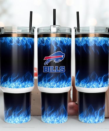 Buffalo Bills Nfl Fire Effect Custom Stanley Quencher 40Oz Stainless Steel Tumbler With Handle