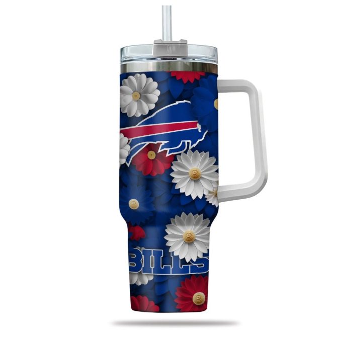 Buffalo Bills Nfl Flowers Custom Stanley Quencher 40Oz Stainless Steel Tumbler With Handle - Image 2