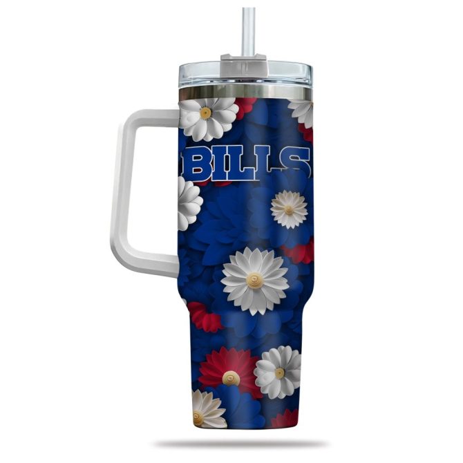 Buffalo Bills Nfl Flowers Custom Stanley Quencher 40Oz Stainless Steel Tumbler With Handle - Image 3