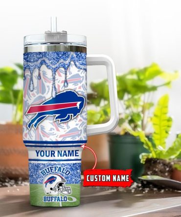 Buffalo Bills Nfl Glitter Custom Stanley Quencher 40Oz Stainless Steel Tumbler With Handle