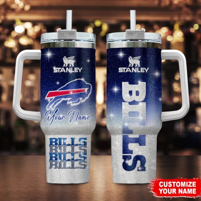 Buffalo Bills Nfl Glitter Custom Stanley Quencher 40Oz Stainless Steel Tumbler With Handle
