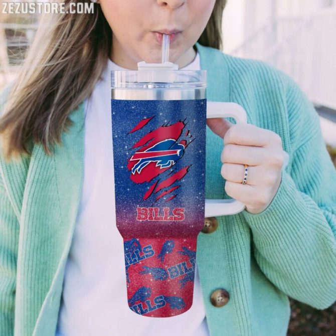 Buffalo Bills Nfl Glitter Custom Stanley Quencher 40Oz Stainless Steel Tumbler With Handle - Image 2