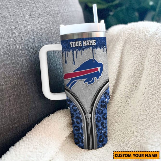 Buffalo Bills Nfl Glitter Leopard Print Custom Stanley Quencher 40Oz Stainless Steel Tumbler With Handle - Image 2
