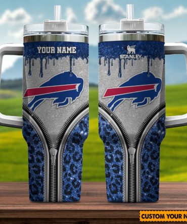 Buffalo Bills Nfl Glitter Leopard Print Custom Stanley Quencher 40Oz Stainless Steel Tumbler With Handle