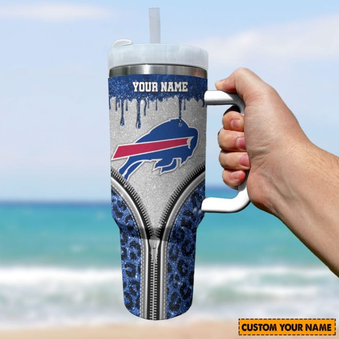 Buffalo Bills Nfl Glitter Leopard Print Custom Stanley Quencher 40Oz Stainless Steel Tumbler With Handle - Image 3