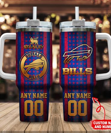 Buffalo Bills Nfl Golden Logos Us Flag Custom Stanley Quencher 40Oz Stainless Steel Tumbler With Handle