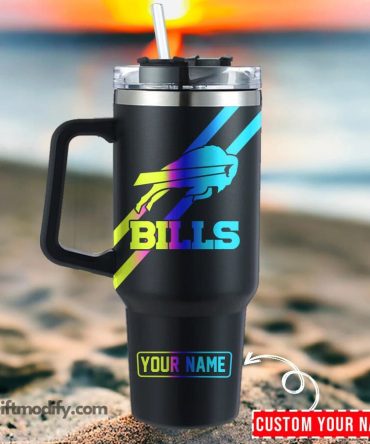 Buffalo Bills Nfl Hologram Logo Custom Stanley Quencher 40Oz Stainless Steel Tumbler With Handle