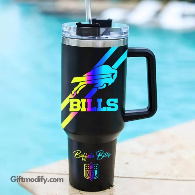 Buffalo Bills Nfl Hologram Logo Custom Stanley Quencher 40Oz Stainless Steel Tumbler With Handle - Image 2