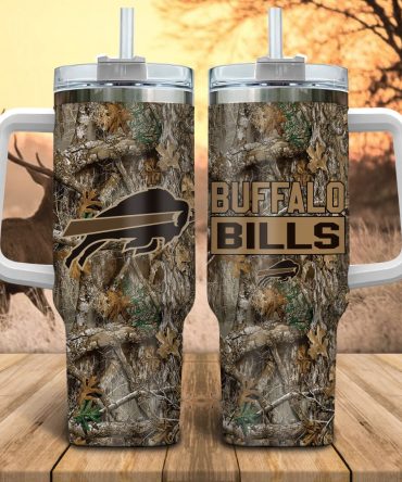 Buffalo Bills Nfl Hunting Realtree Custom Stanley Quencher 40Oz Stainless Steel Tumbler With Handle