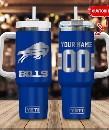 Buffalo Bills Nfl Laser Engraved Effect Custom Stanley Quencher 40Oz Stainless Steel Tumbler With Handle