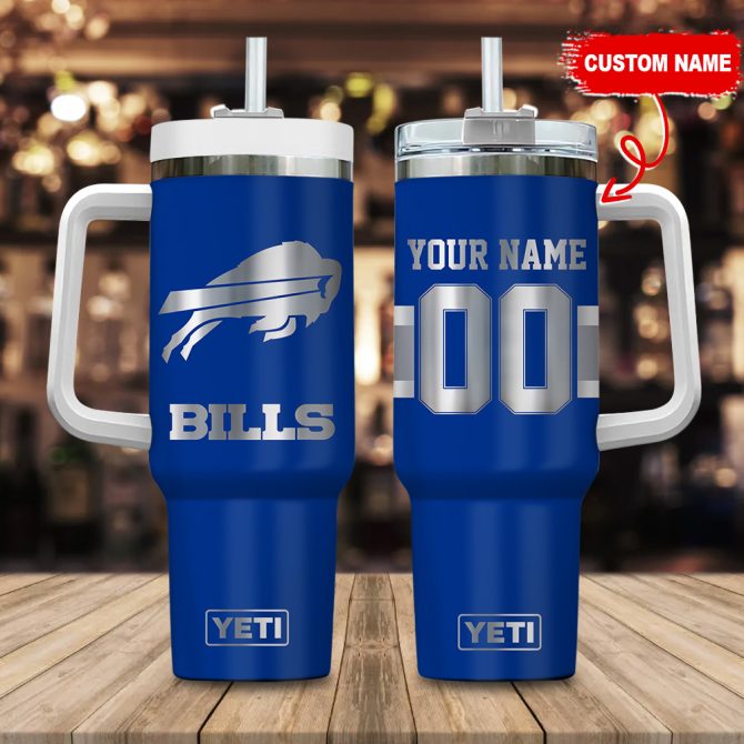 Buffalo Bills Nfl Laser Engraved Effect Custom Stanley Quencher 40Oz Stainless Steel Tumbler With Handle