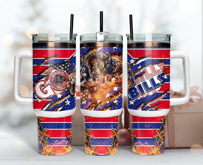 Buffalo Bills Nfl Mascot Custom Stanley Quencher 40Oz Stainless Steel Tumbler With Handle