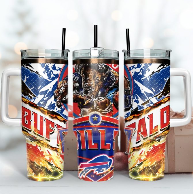 Buffalo Bills Nfl Mascot Custom Stanley Quencher 40Oz Stainless Steel Tumbler With Handle