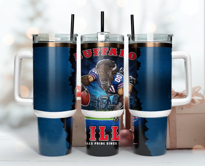 Buffalo Bills Nfl Mascot Custom Stanley Quencher 40Oz Stainless Steel Tumbler With Handle