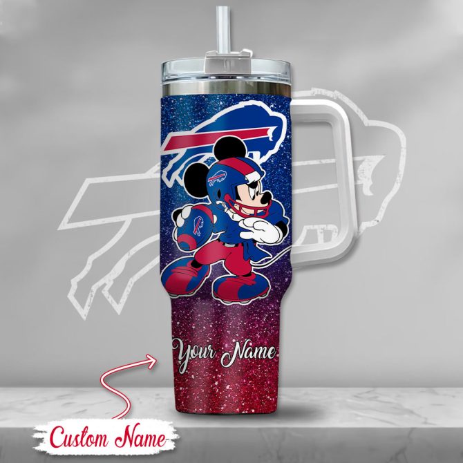Buffalo Bills Nfl Mickey Mouse Glitter Custom Stanley Quencher 40Oz Stainless Steel Tumbler With Handle - Image 2