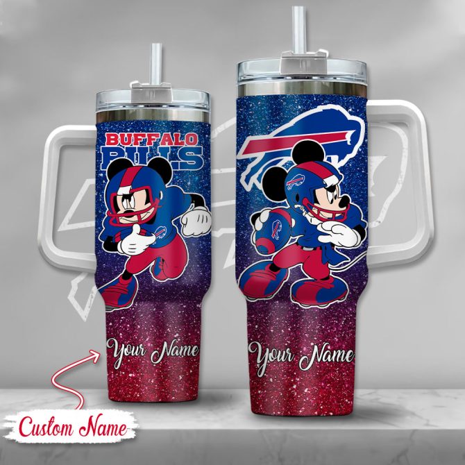 Buffalo Bills Nfl Mickey Mouse Glitter Custom Stanley Quencher 40Oz Stainless Steel Tumbler With Handle