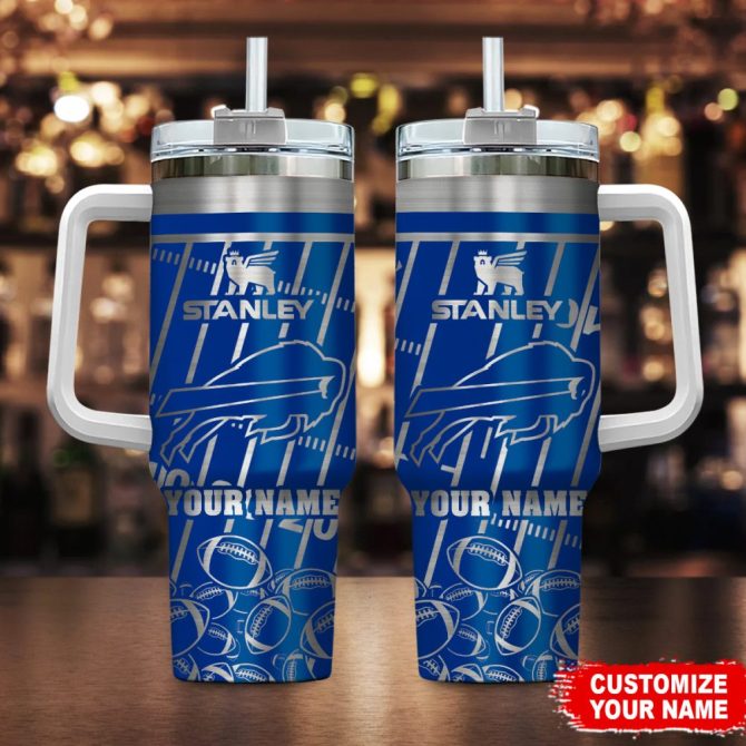 Buffalo Bills Nfl Silver Custom Stanley Quencher 40Oz Stainless Steel Tumbler With Handle