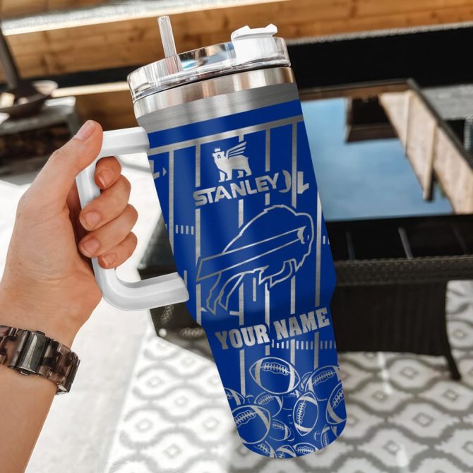 Buffalo Bills Nfl Silver Custom Stanley Quencher 40Oz Stainless Steel Tumbler With Handle - Image 3