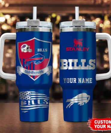 Buffalo Bills Nfl Silver Logo Custom Stanley Quencher 40Oz Stainless Steel Tumbler With Handle