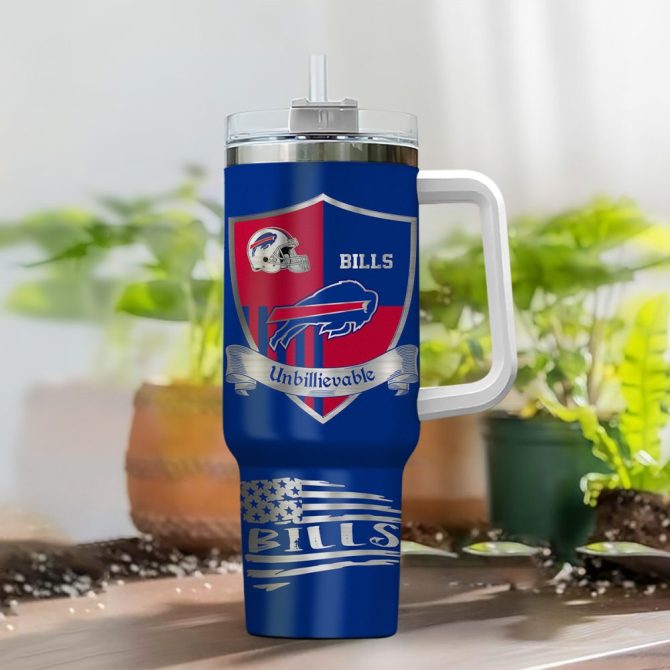 Buffalo Bills Nfl Silver Logo Custom Stanley Quencher 40Oz Stainless Steel Tumbler With Handle - Image 2