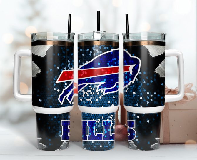 Buffalo Bills Nfl Stained Glass Effect Custom Stanley Quencher 40Oz Stainless Steel Tumbler With Handle