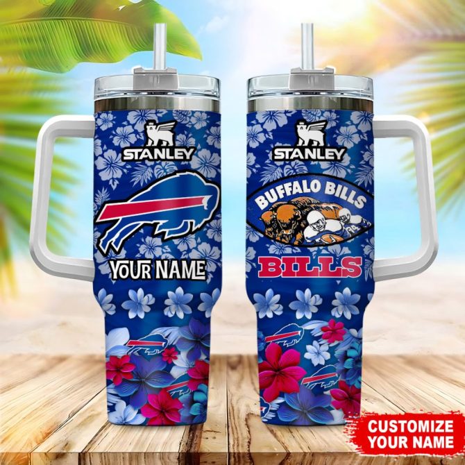 Buffalo Bills Nfl Tropical Floral Custom Stanley Quencher 40Oz Stainless Steel