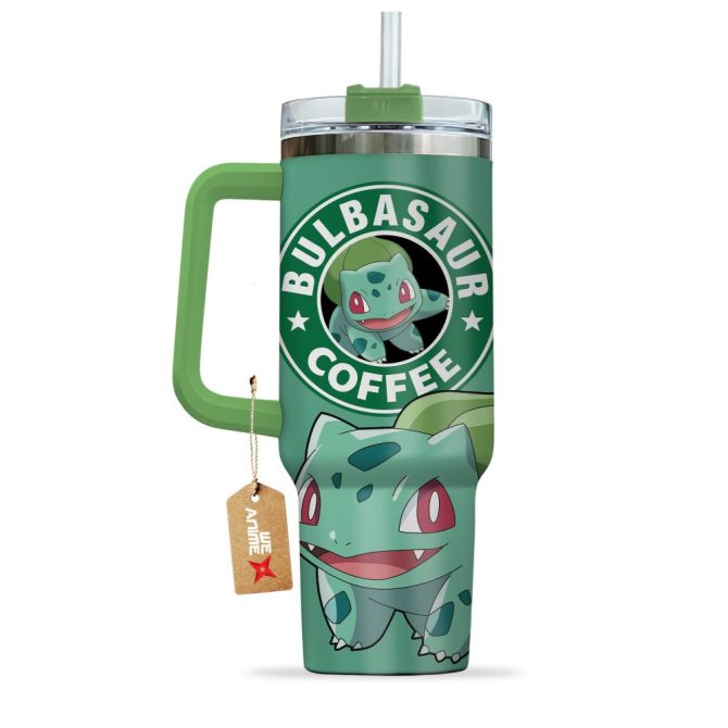 Bulbasaur Coffee Pokemon Anime Custom Stanley Quencher 40Oz Stainless Steel Tumbler With Handle - Image 4