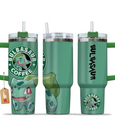 Bulbasaur Coffee Pokemon Anime Custom Stanley Quencher 40Oz Stainless Steel Tumbler With Handle