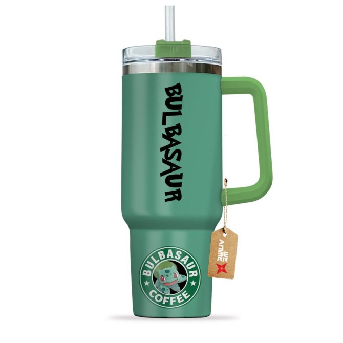 Bulbasaur Coffee Pokemon Anime Custom Stanley Quencher 40Oz Stainless Steel Tumbler With Handle - Image 3