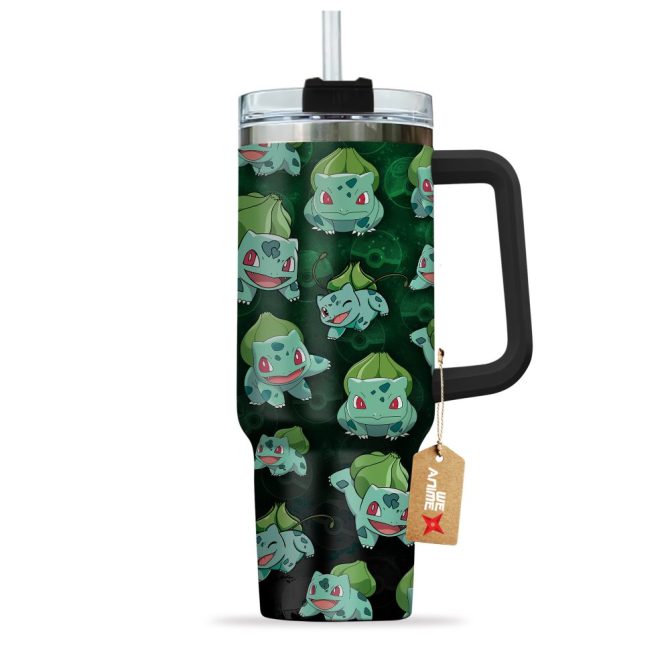 Bulbasaur Pokemon Anime Custom Stanley Quencher 40Oz Stainless Steel Tumbler With Handle - Image 2