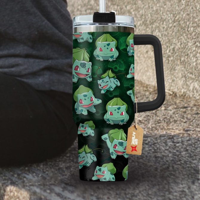 Bulbasaur Pokemon Anime Custom Stanley Quencher 40Oz Stainless Steel Tumbler With Handle - Image 4