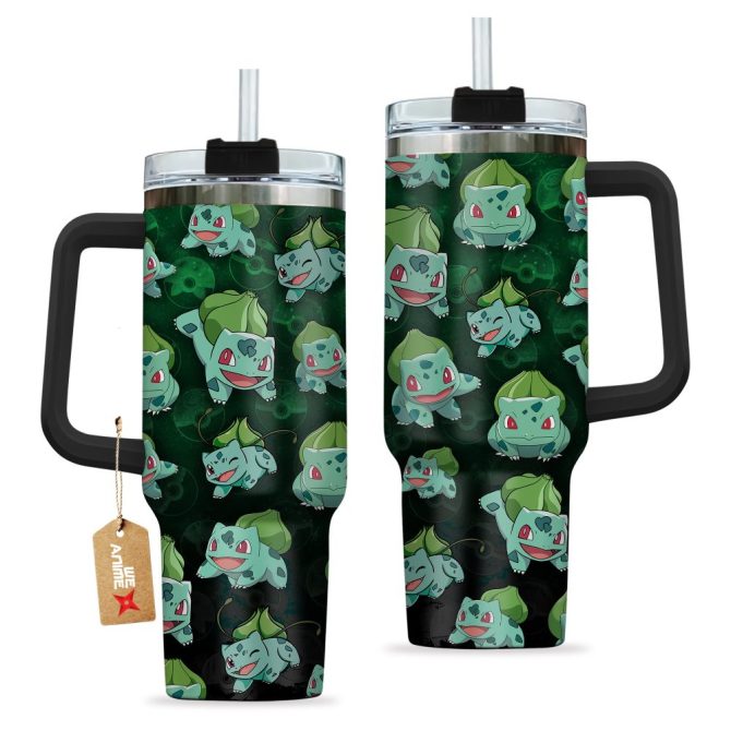 Bulbasaur Pokemon Anime Custom Stanley Quencher 40Oz Stainless Steel Tumbler With Handle - Image 3
