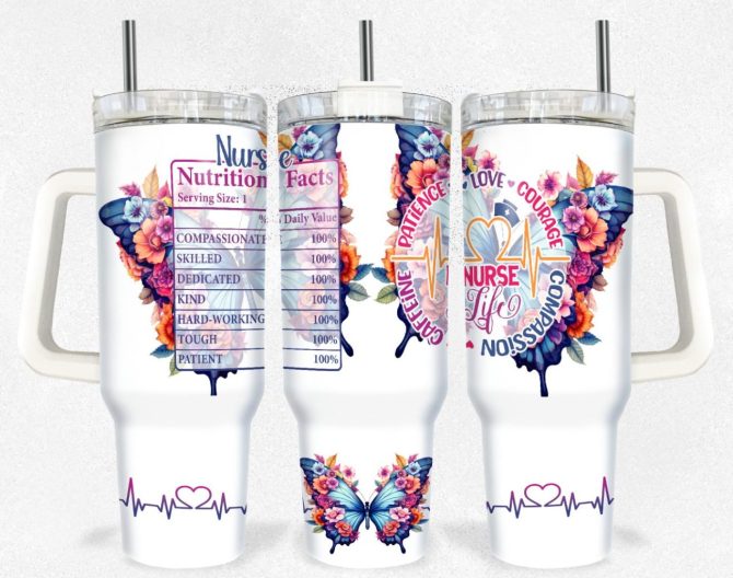 Butterflies And Flowers Custom Stanley Quencher 40Oz Stainless Steel Tumbler With Handle