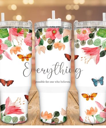 Butterflies Floral Custom Stanley Quencher 40Oz Stainless Steel Tumbler With Handle