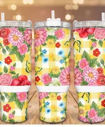 Butterflies Floral Custom Stanley Quencher 40Oz Stainless Steel Tumbler With Handle