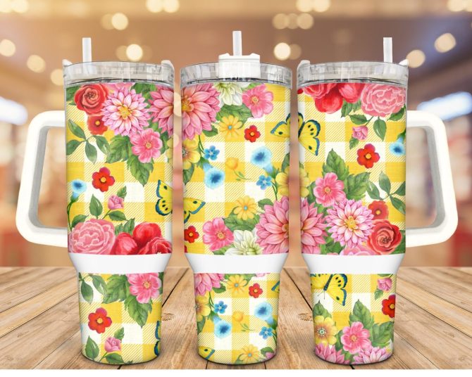 Butterflies Floral Custom Stanley Quencher 40Oz Stainless Steel Tumbler With Handle