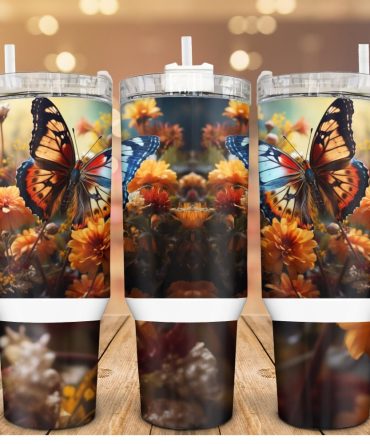 Butterflies Floral Custom Stanley Quencher 40Oz Stainless Steel Tumbler With Handle