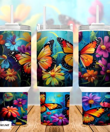 Butterflies Painting Custom Stanley Quencher 40Oz Stainless Steel Tumbler With Handle