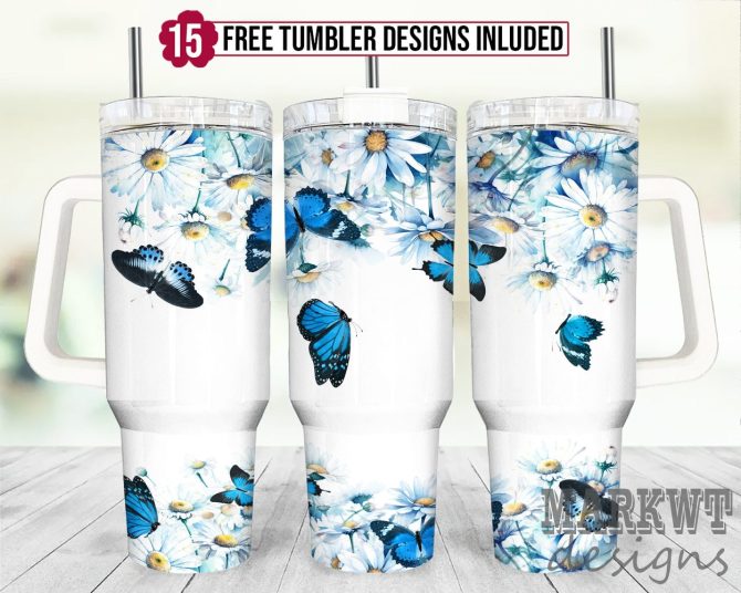 Butterfly And Floral Custom Stanley Quencher 40Oz Stainless Steel Tumbler With Handle