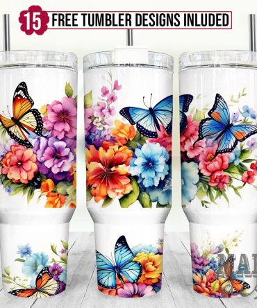 Butterfly And Floral Custom Stanley Quencher 40Oz Stainless Steel Tumbler With Handle