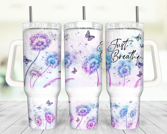 Butterfly And Floral Custom Stanley Quencher 40Oz Stainless Steel Tumbler With Handle