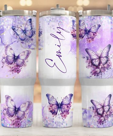 Butterfly And Floral Custom Stanley Quencher 40Oz Stainless Steel Tumbler With Handle