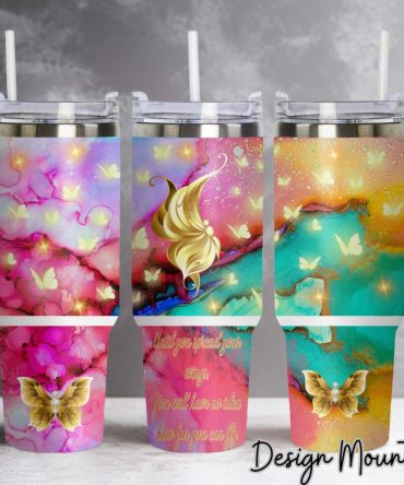 Butterfly Custom Stanley Quencher 40Oz Stainless Steel Tumbler With Handle