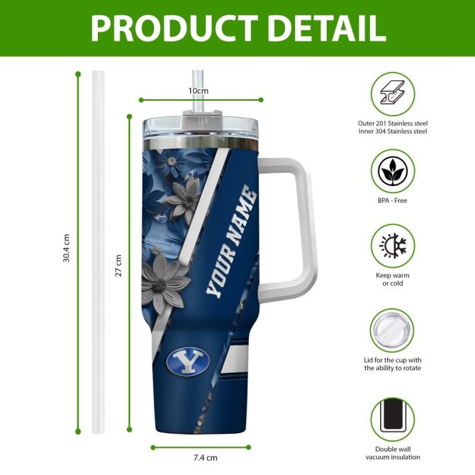 Byu Cougars Ncaa Custom Stanley Quencher 40Oz Stainless Steel Tumbler With Handle - Image 2