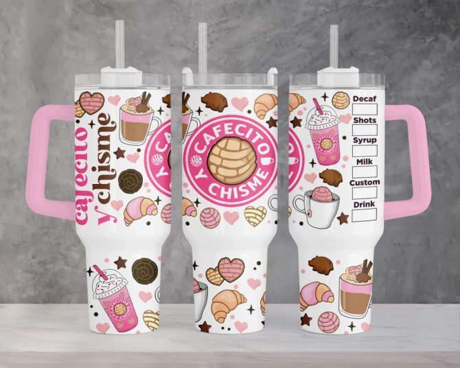 Cafecito Y Chisme Coffee Custom Stanley Quencher 40Oz Stainless Steel Tumbler With Handle